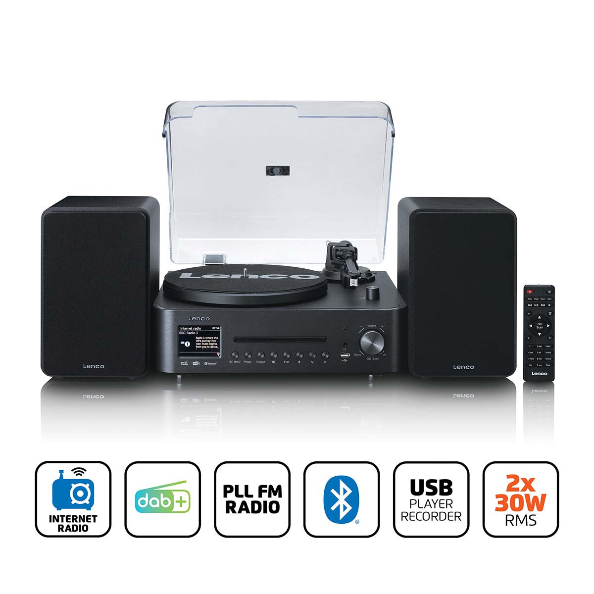 LENCO Music System, DAB/FM/CD/turntable with speakers.