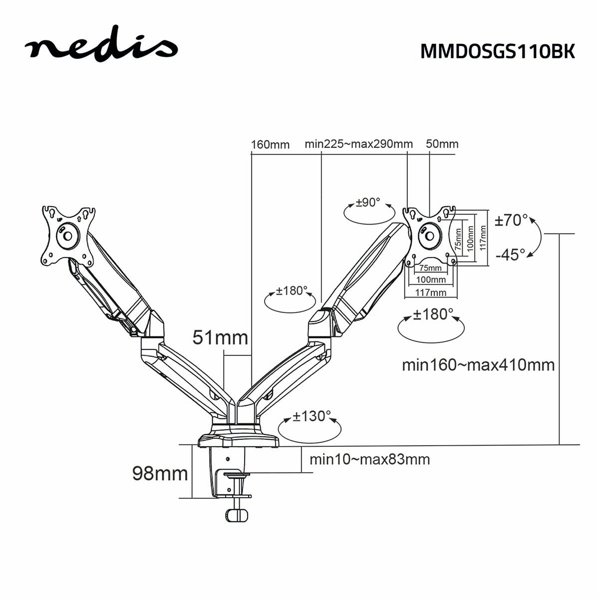 Table mount for 2 monitors (15-32")