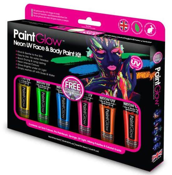 Neon UV face and body paint set