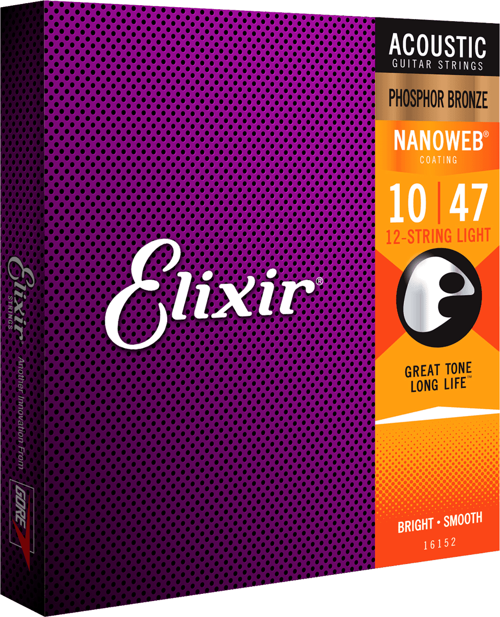 Elixir Nanoweb Phosphor Bronze Guitar Strings (12-String 10-47)