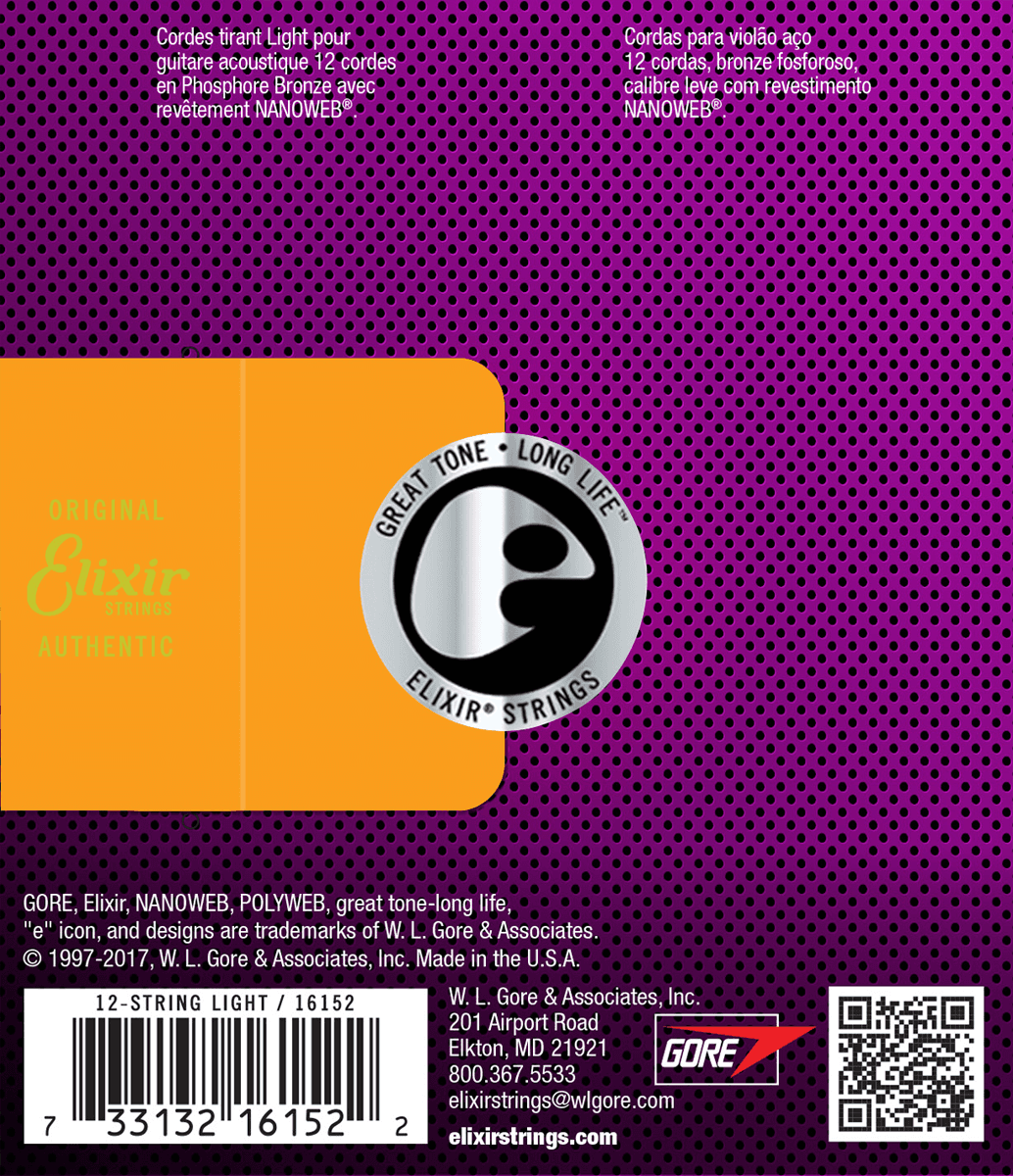 Elixir Nanoweb Phosphor Bronze Guitar Strings (12-String 10-47)