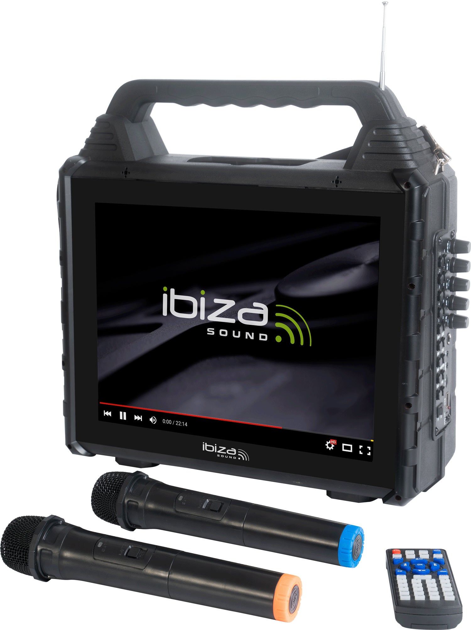 Portable karaoke speaker with screen and 2 microphones