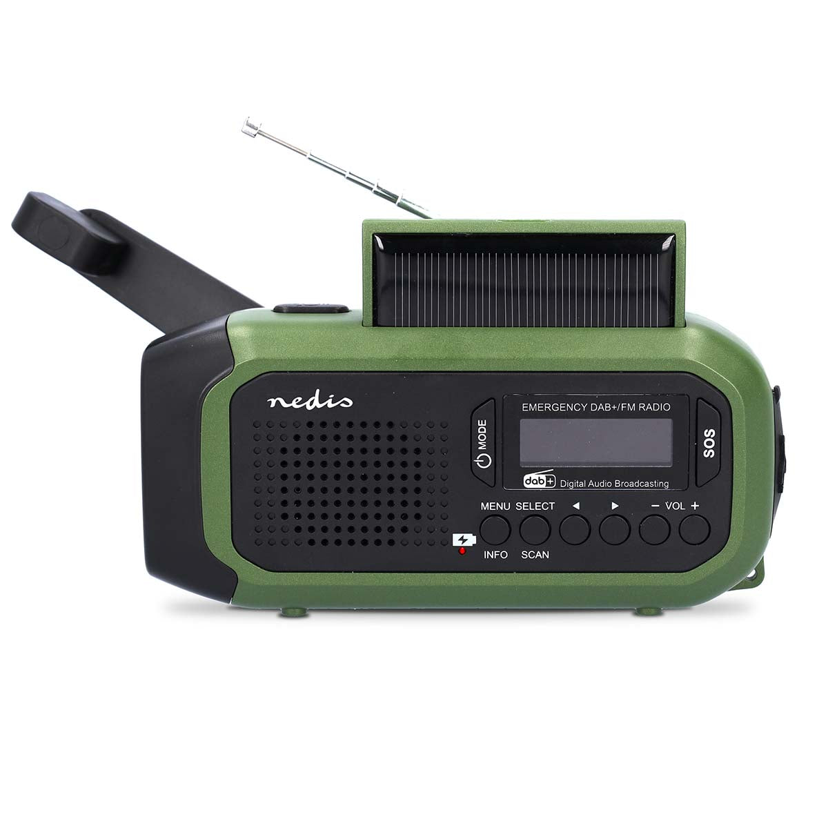 Portable emergency radio with hand crank