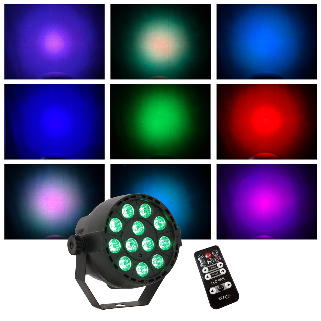 LED Spot Multicolor with remote control (12x3W) & Perfex Light Stand
