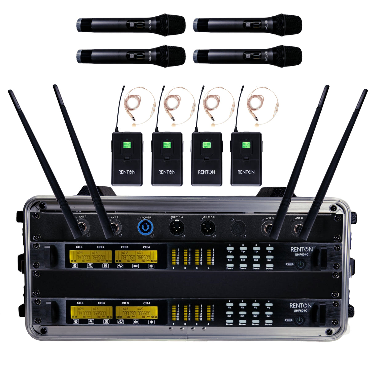 Renton Rack Wireless Combo System (4 Handheld + 4 Headsets)