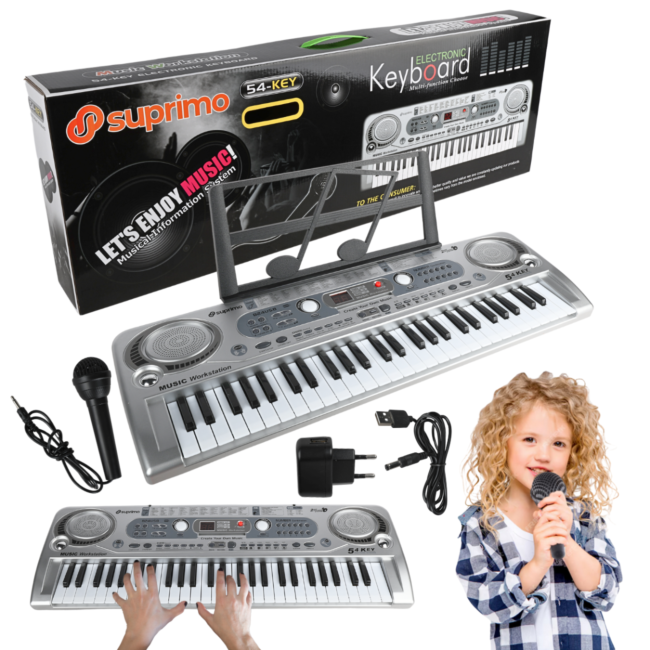SUPRIMO 824 USB Keyboard med Mikrofon, MP3-afspiller og Nodestativ