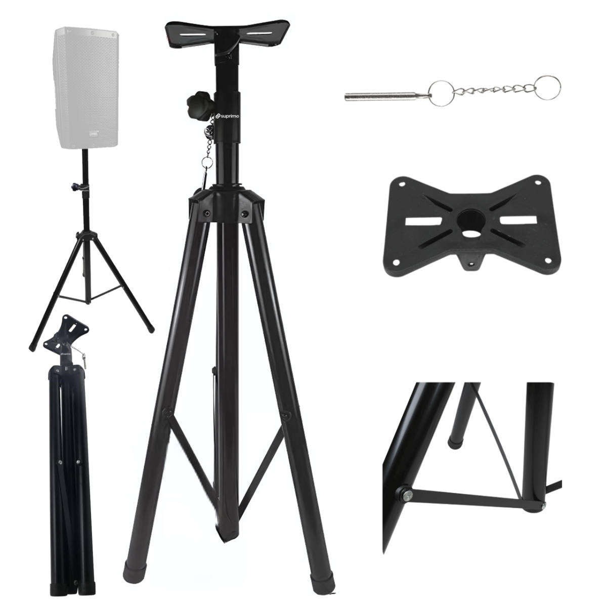 Højttalerstativ Tripod Sort med Sikkerhedspind