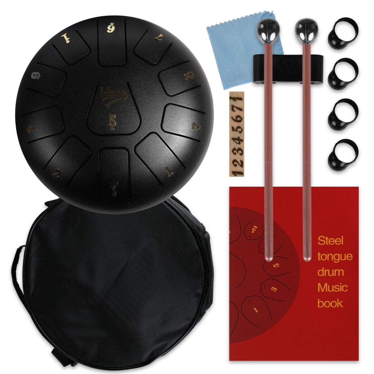 Tongue Drum 8" Black incl. Accessories (11 Tones)