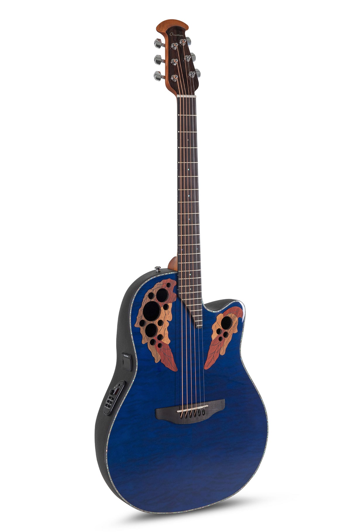 Ovation E-Acoustic Guitars Celebrity Elite Plus Mid Cutaway - Blue Transparent Quilt (CE44P-8TQ-G)