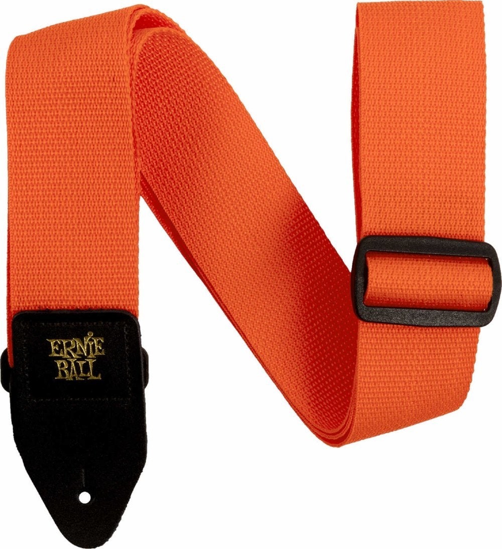 Ernie Ball 5353 Poly Guitars Strap Orange with Black Leather