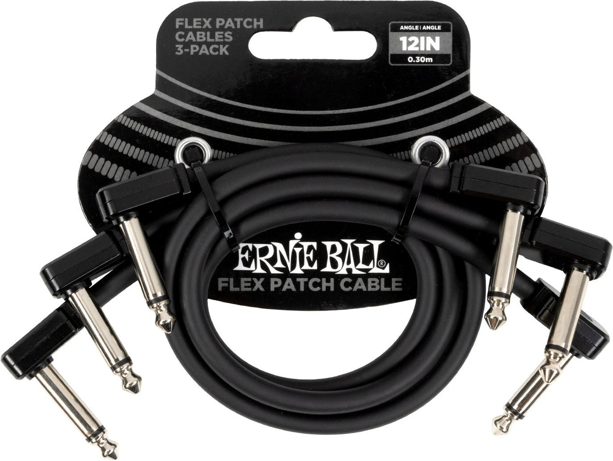 Ernie Ball 6445 Flex Patch Cable Black 30cm 3-Pack