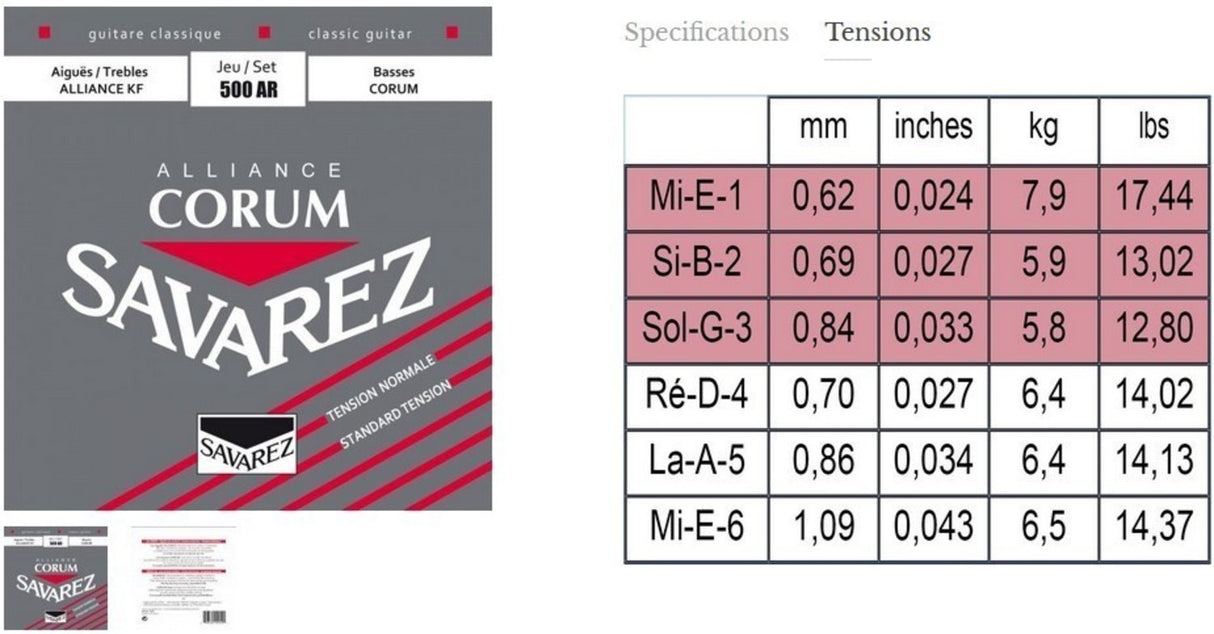 Savarez strings for classical guitars Alliance Corum - Set Standard (500AR)