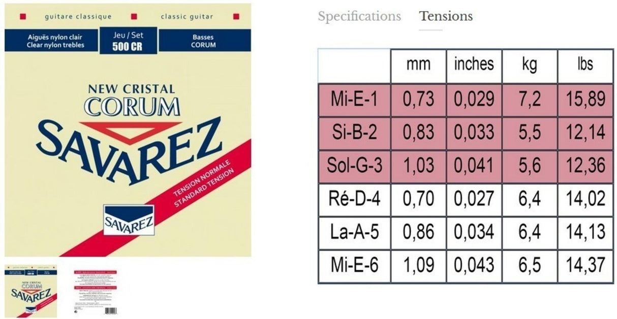 Savarez Strings for classical guitars Corum New Cristal - Set (500CR)