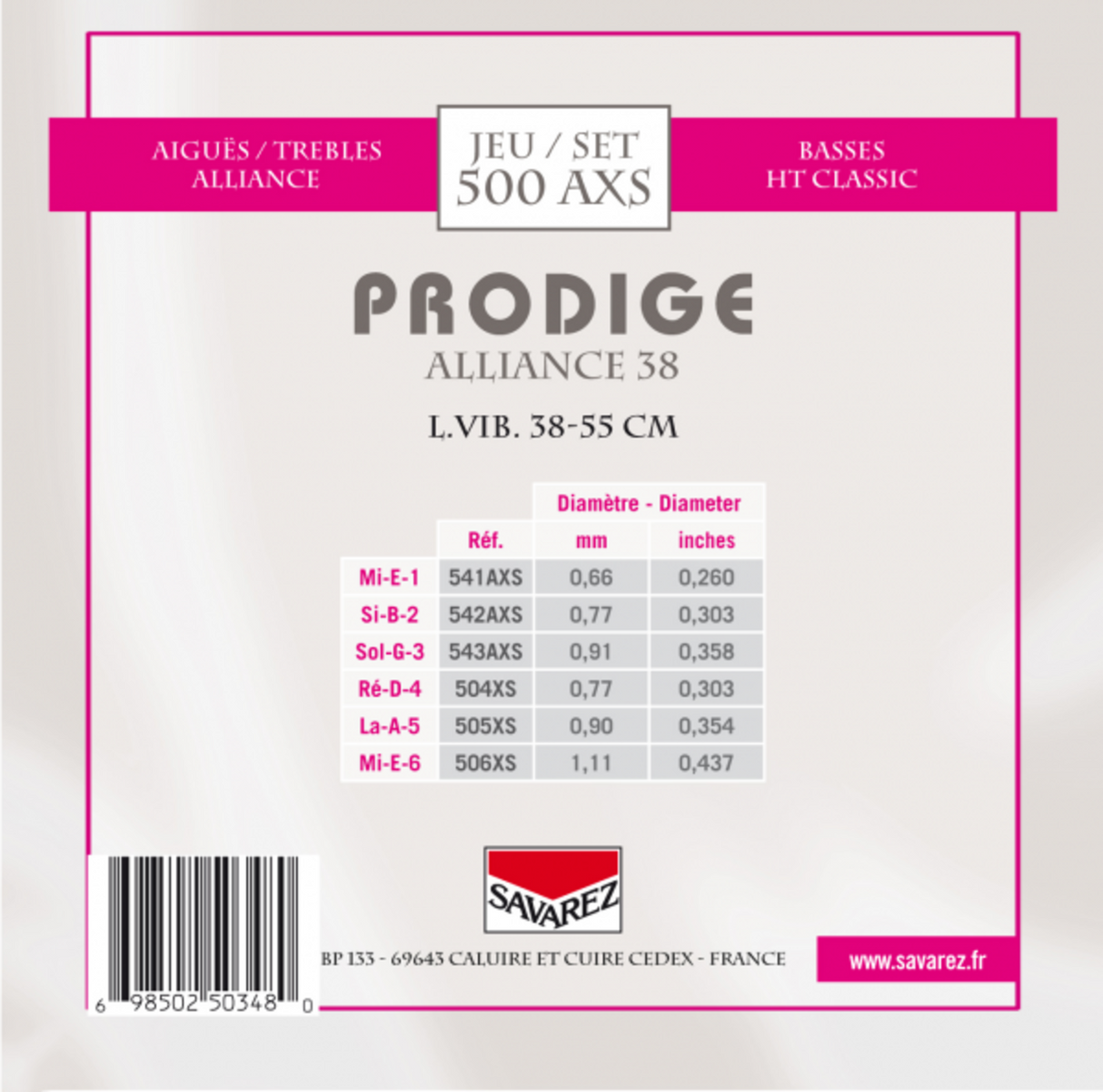 Savarez strings for classical guitars Prodige 38 Children's Guitars - 1/8-1/2 Carbon (500 AXS)