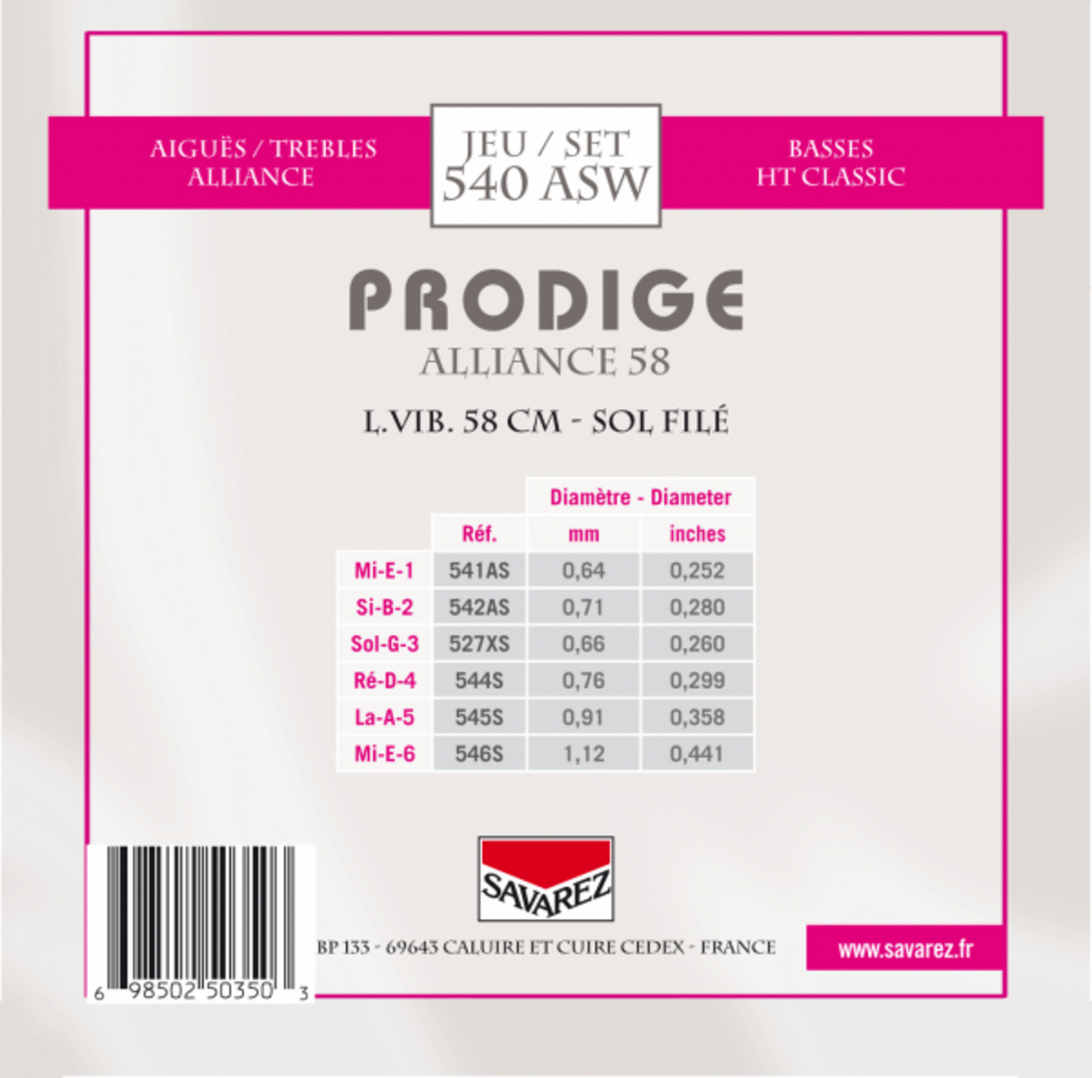 Savarez Strings for classic guitars Prodige 38 Children's Guitars - 3/4-7/8 Carbon Gw (540ASW)