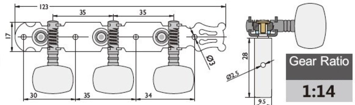 GEWA machine heads Classical guitars - Butterfly button (with lyra)