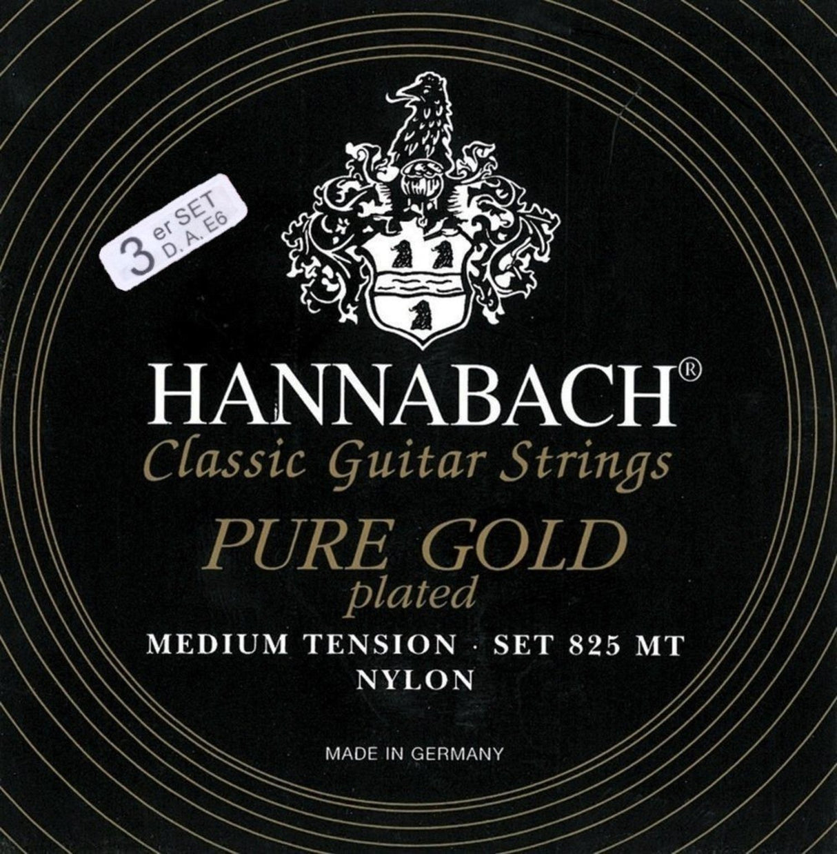 Hannabach Strings for classical guitar Serie 825 Medium tension specialized gold plated - set of 3 bass strings medium (8258MT)