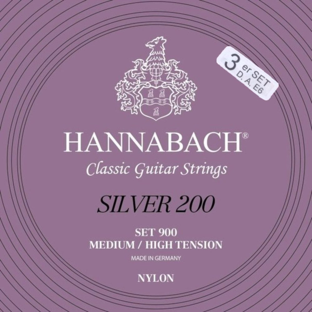 Hannabach strings for classical guitar Series 900 Medium/High Tension Silver 200 - set of 3 bass strings med-hi (9007MHT)