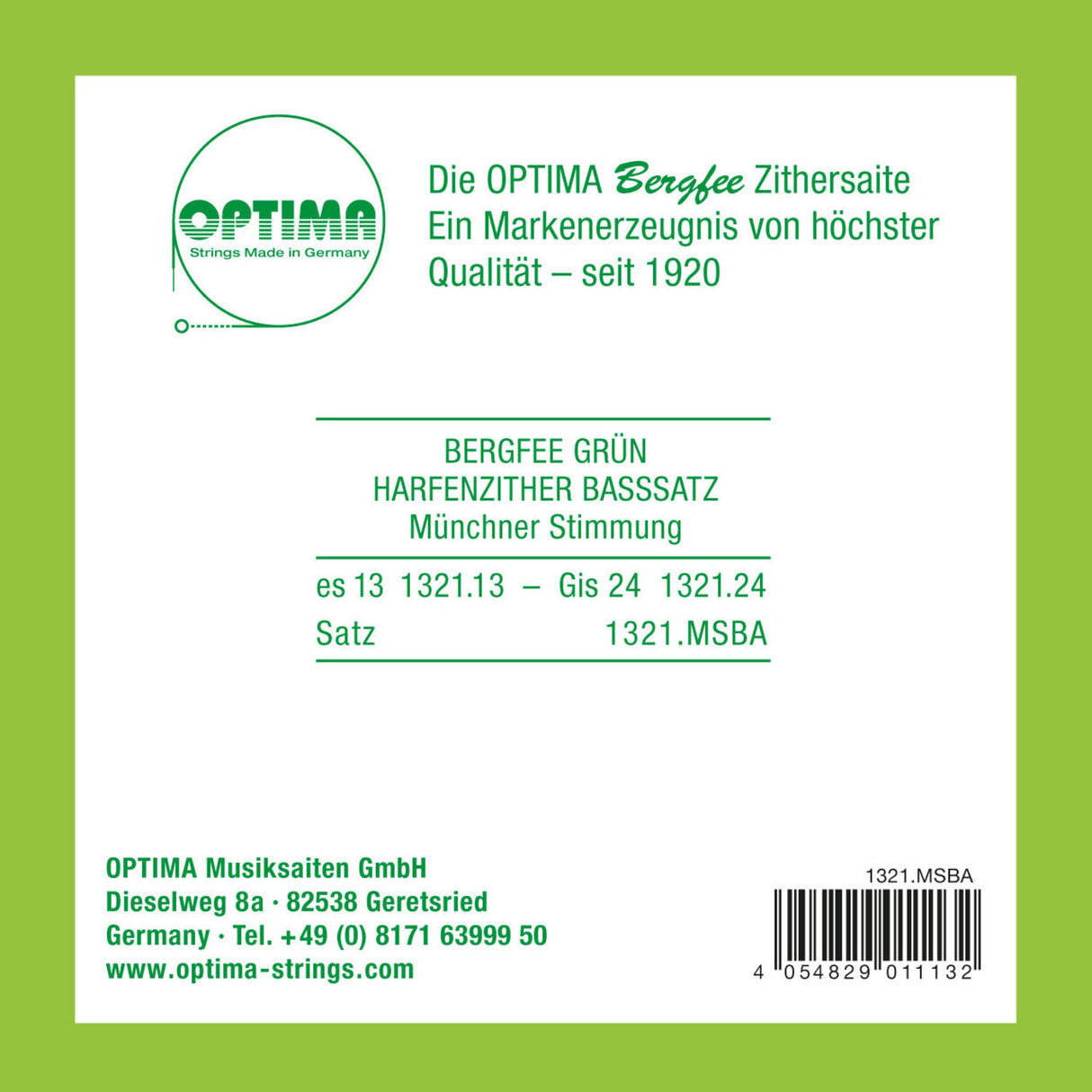 Optima Strings for zither Harp/air-resonance zither nylon green 1321 - Bass Set (1321.MSBA)