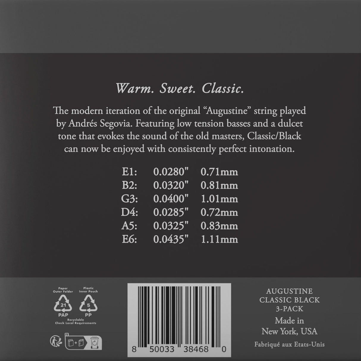 Augustine Strings for classical guitar Classic Label - 3 x Set Classic Black (normal/low)