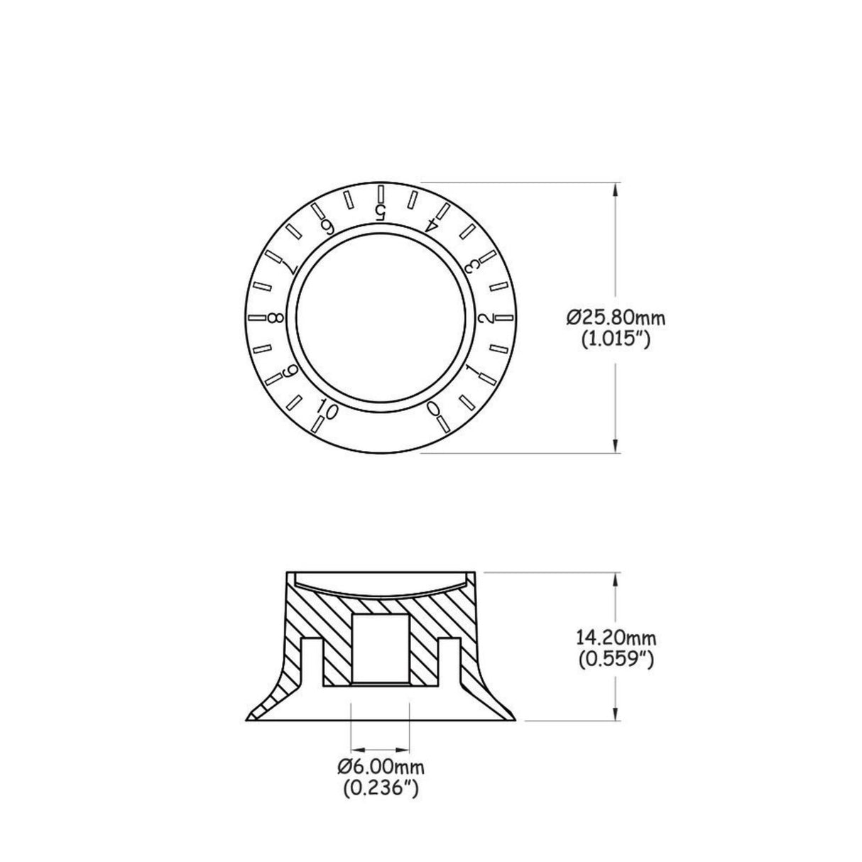 Partsland Potentiometer knob Gibson style - Gibson style set