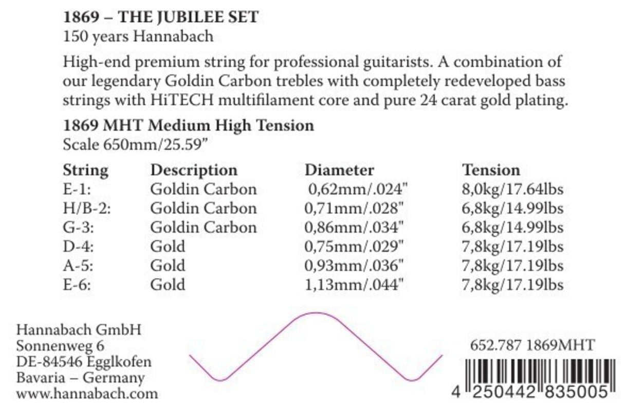 Hannabach strings for classical guitar Serie 1869 Carbon/Gold MHT - 3pc Bass Set (18697MHT)