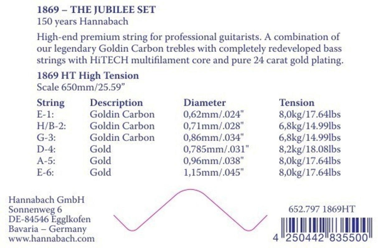 Hannabach strings for classical guitar Serie 1869 Carbon/Gold HT - 3pc Bass Set (18697HT)
