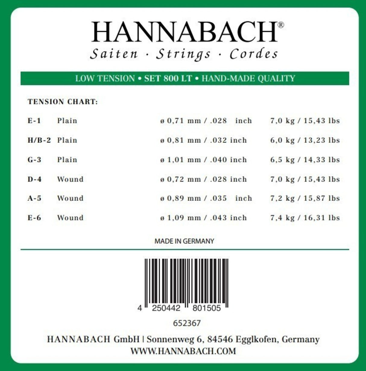 Hannabach Strings for classical guitar Serie 800 Low tension Silver plated - Set low (800LT)