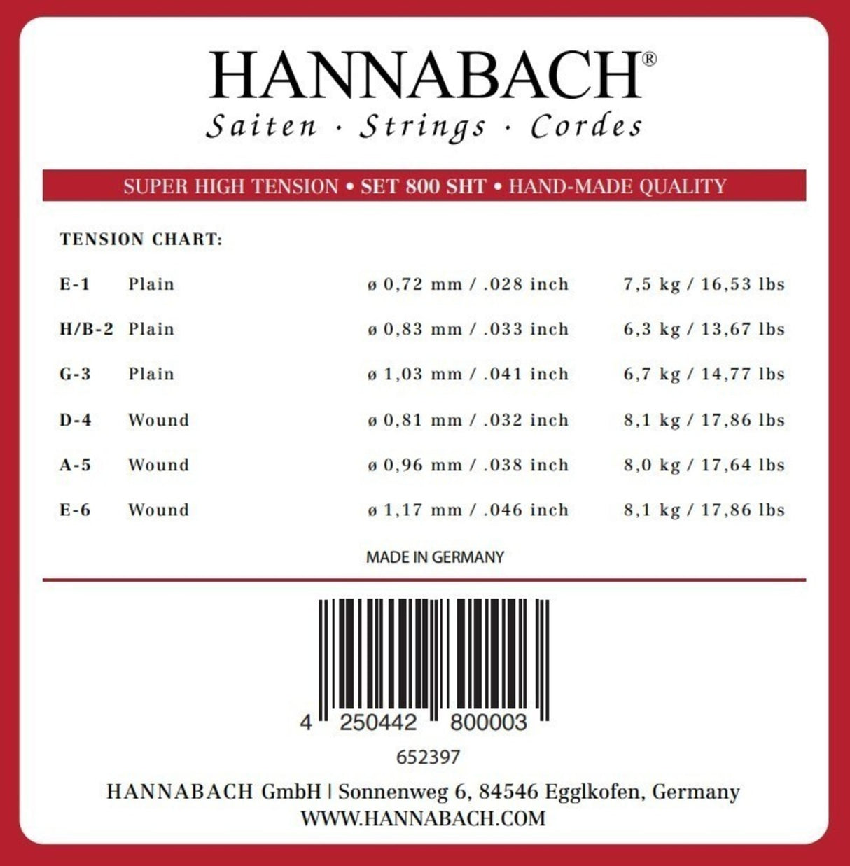 Hannabach Strings for classical guitar Serie 800 Super High Tension Silver plated - Set super high (800SHT)
