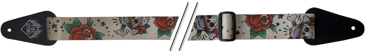 GEWA F&S Tattoo Edition straps for Guitars - Skulls and Roses White