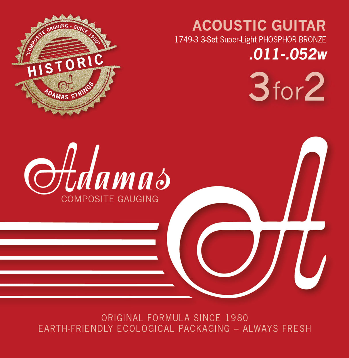 Adamas Strings for Acoustic Guitars Adamas Phosphor Bronze Historic Reissue - Set of 3 Super-Light .011 (1749-3)