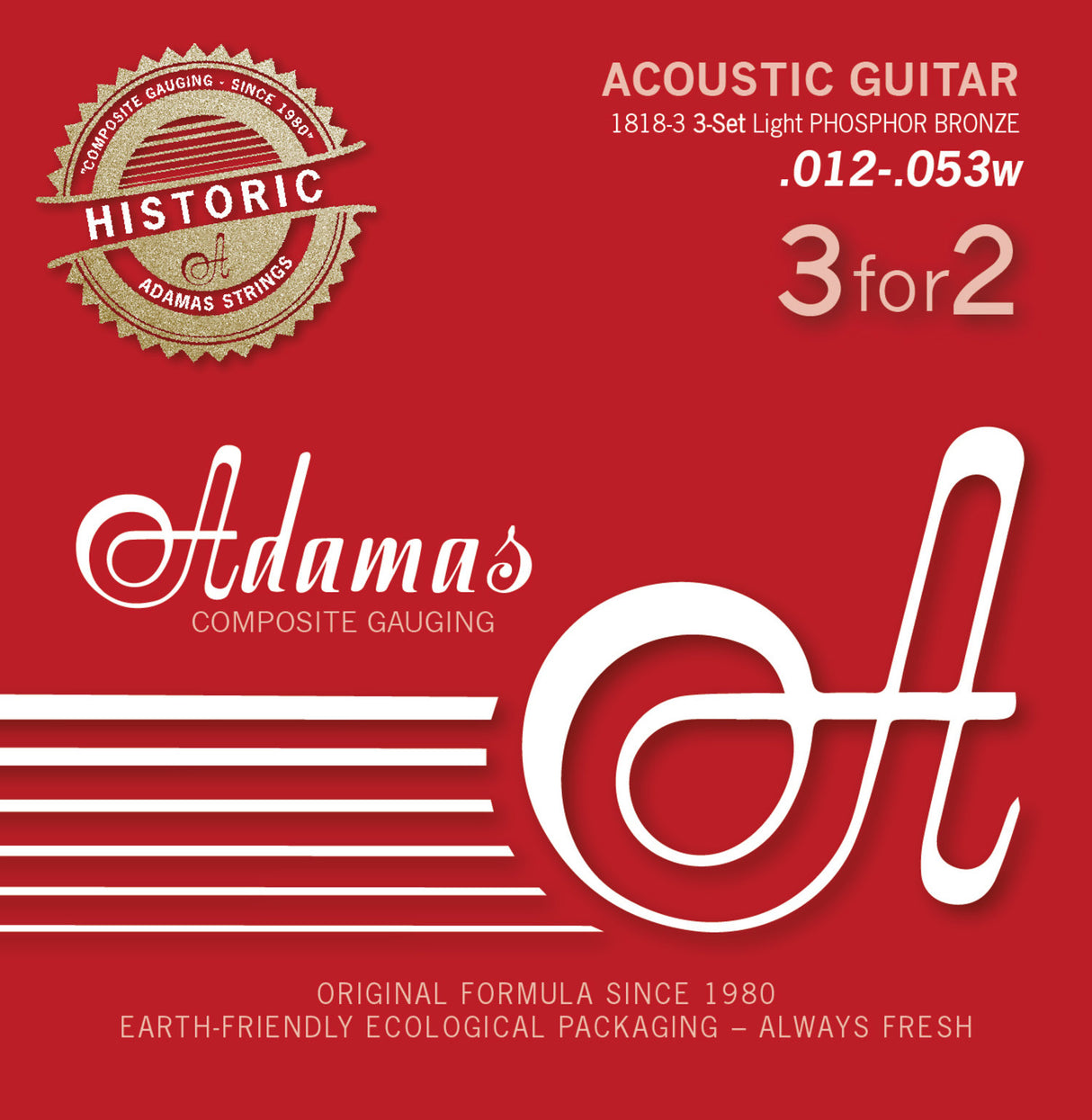 Adamas Strings for Acoustic Guitars Adamas Phosphor Bronze Historic Reissue - Set of 3 Light .012 (1818-3)