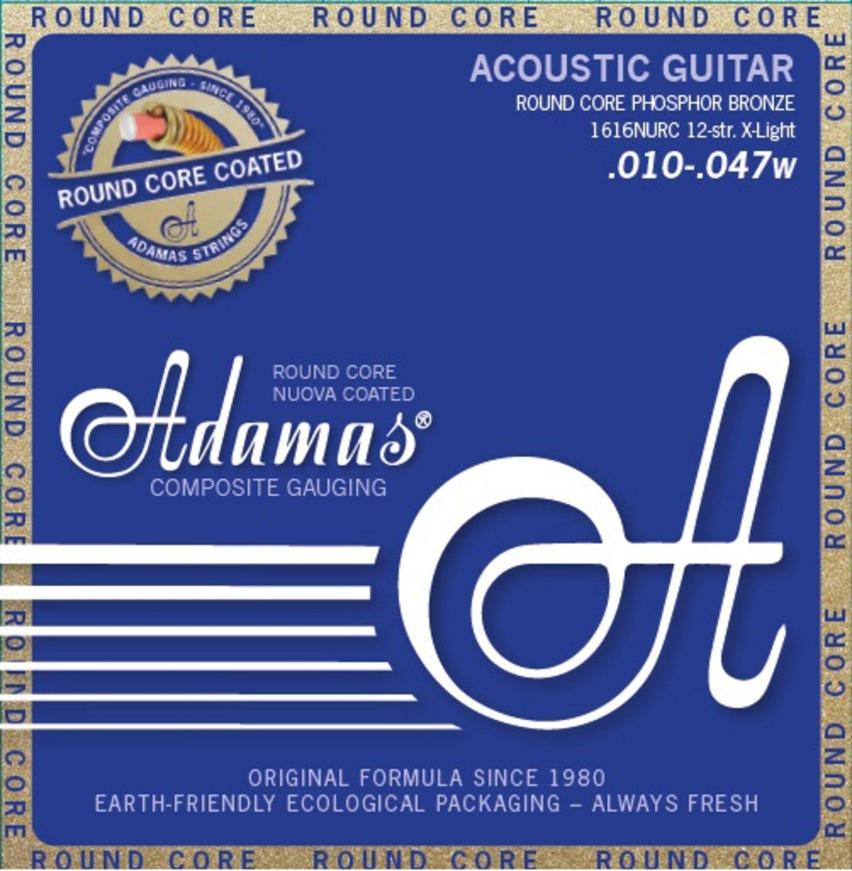 Adamas Strings for Acoustic Guitars Nuova Phosphor Bronze coated round core - 12-str. Light .010-.047 (1616NURC)