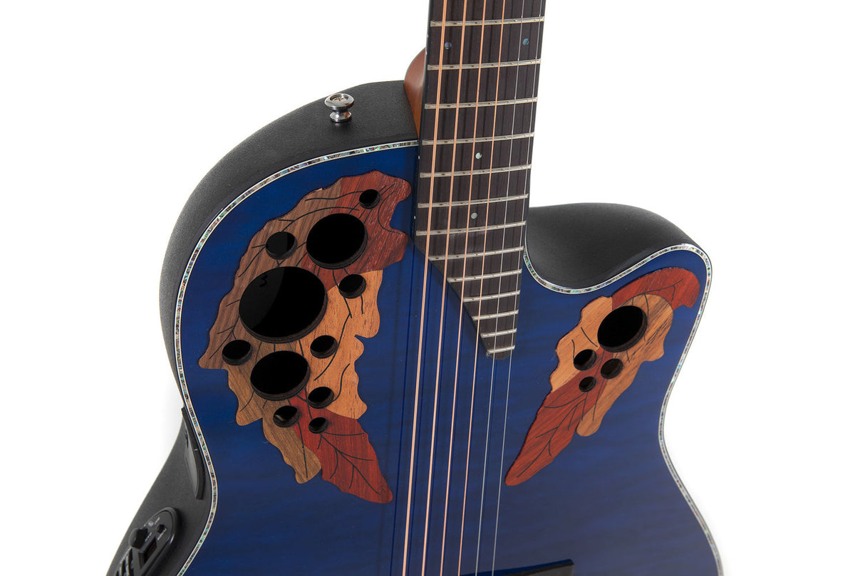 Ovation E-Acoustic Guitars Celebrity Elite Plus Mid Cutaway - Blue Transparent Quilt (CE44P-8TQ-G)