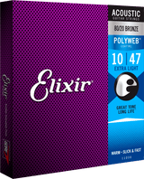 Elixir Polyweb Bronze 80/20 Guitar String (Extra Light, 10-47)