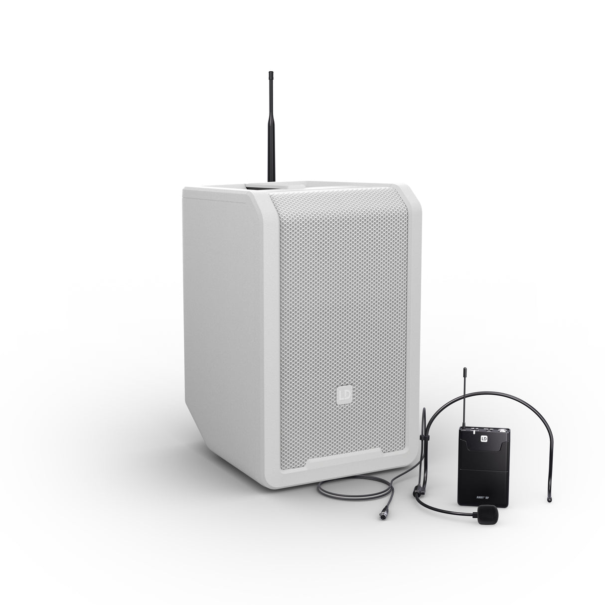 LD Systems ANNY® 8 BPH B8 W - Portable battery-powered Bluetooth® PA speaker with mixer and 1x headset microphone (incl. bodypack), Pure White