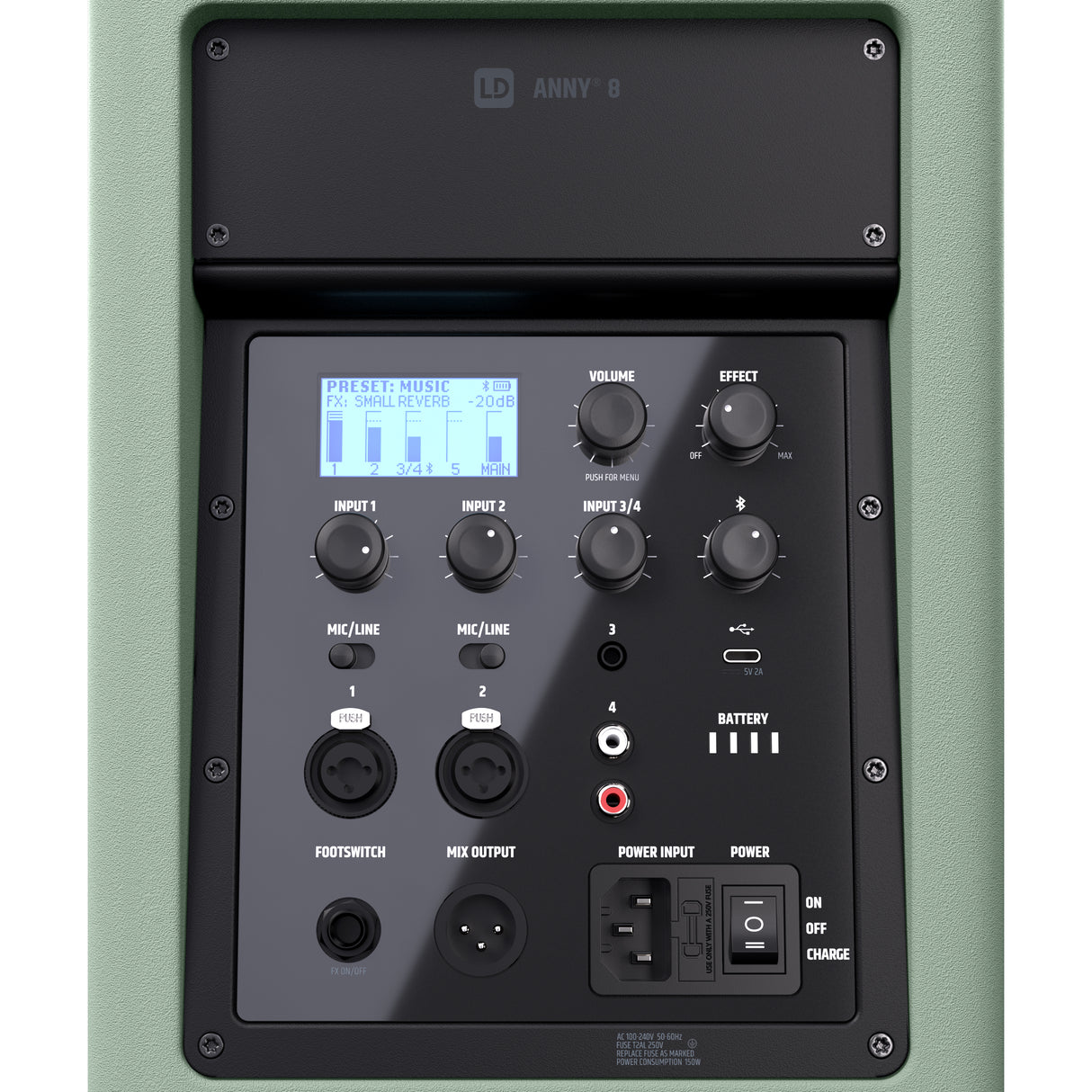 LD Systems ANNY® 8 GN - Portable battery-powered Bluetooth® PA speaker with mixer, Adventure Green