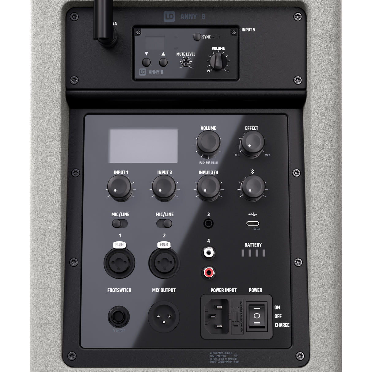 LD Systems ANNY® 8 HHD B5 G - Portable battery-powered Bluetooth® PA speaker with mixer and 1x wireless handheld microphone, Urban Grey