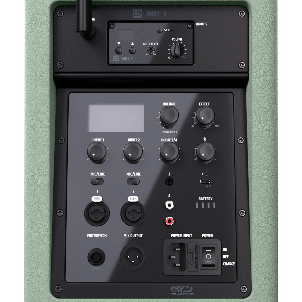 LD Systems ANNY® 8 HHD B6 GN - Portable battery-powered Bluetooth® PA speaker with mixer and 1x wireless handheld microphone, Adventure Green