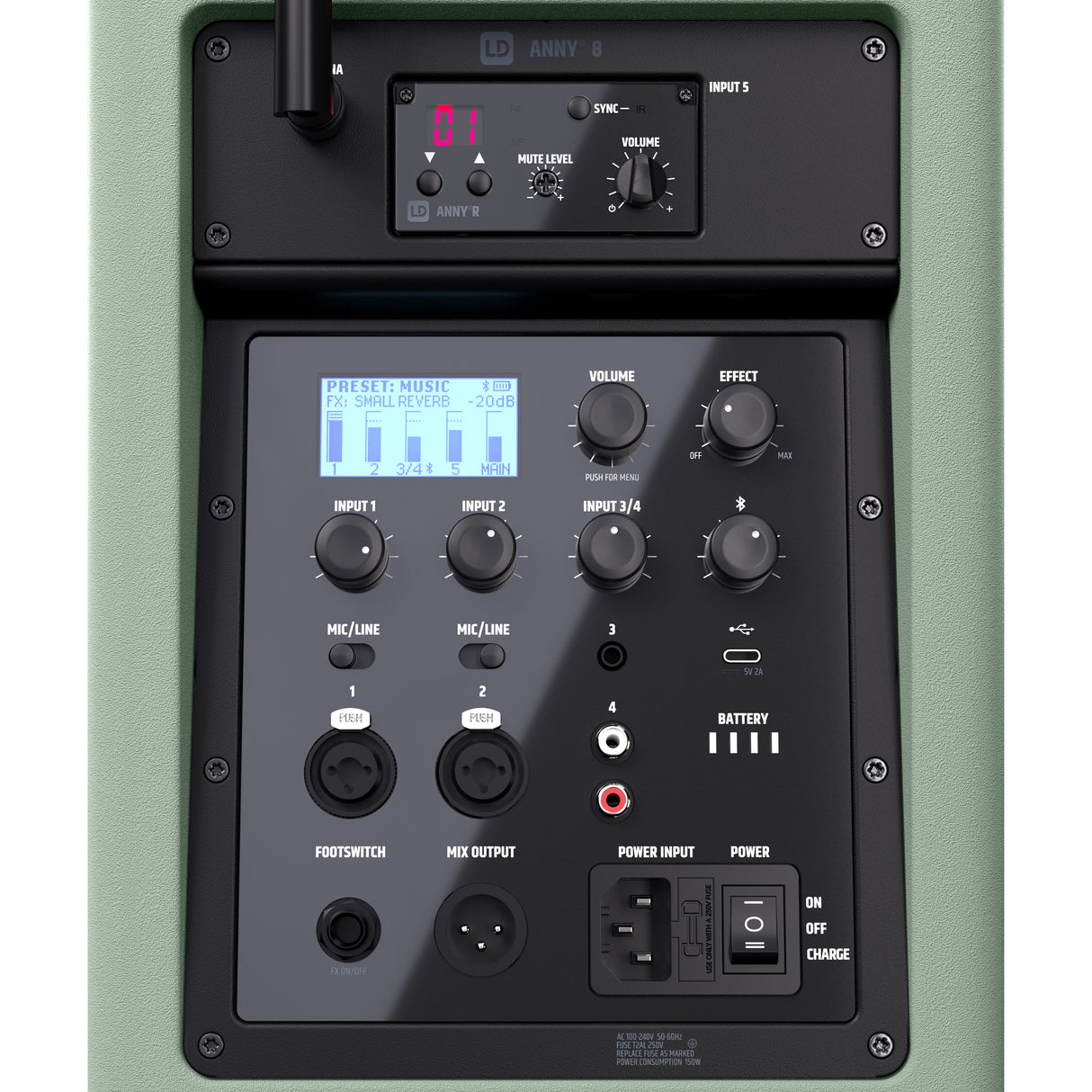 LD Systems ANNY® 8 HHD B6 GN - Portable battery-powered Bluetooth® PA speaker with mixer and 1x wireless handheld microphone, Adventure Green