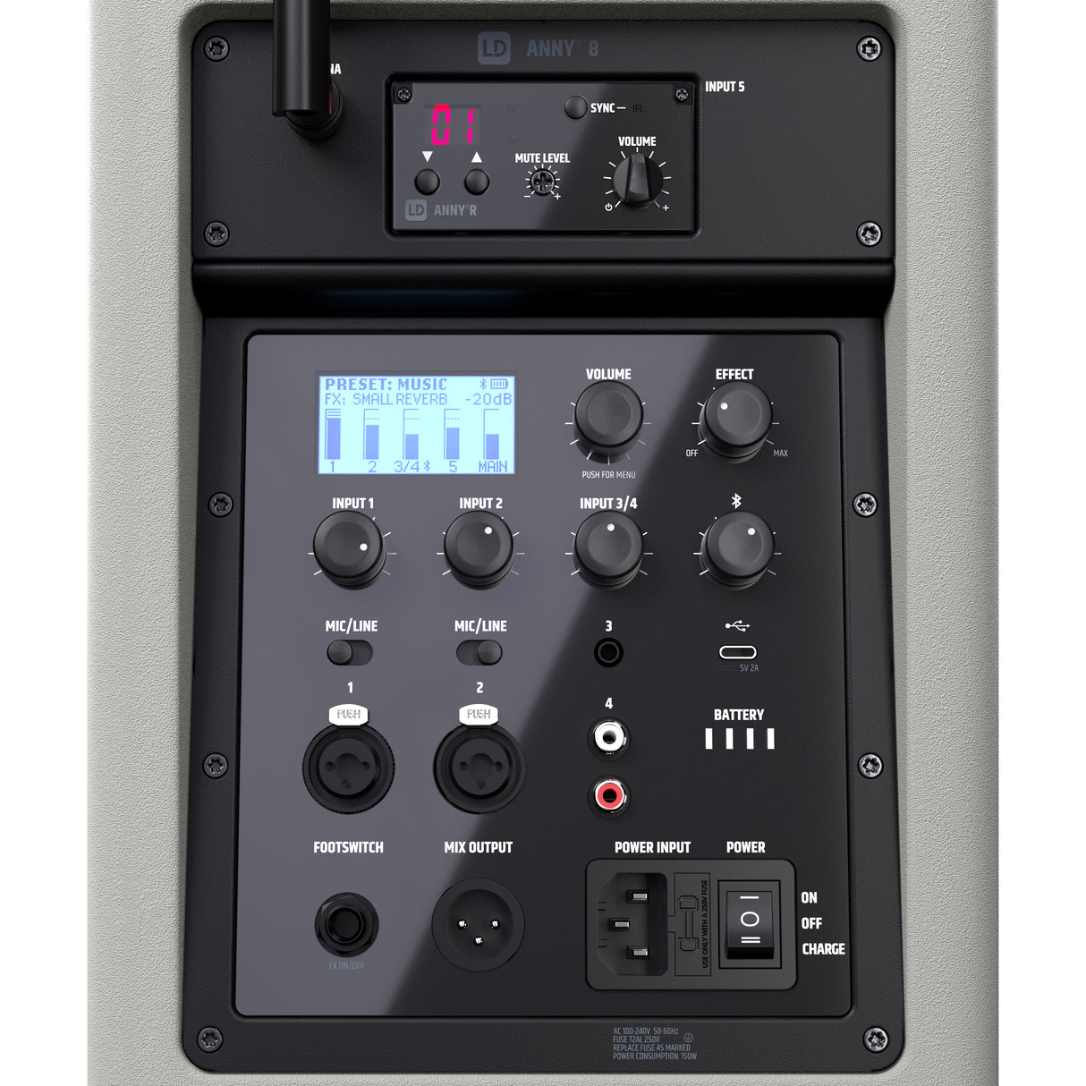 LD Systems ANNY® 8 HHD B6 G - Portable battery-powered Bluetooth® PA speaker with mixer and 1x wireless handheld microphone, Urban Grey