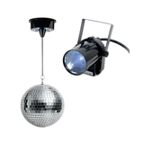 Battery-operated disco ball with LED (20 cm) & pinspot
