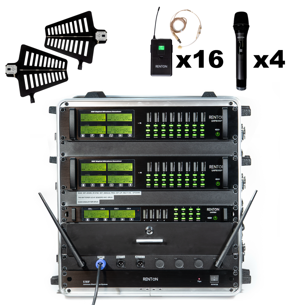 Renton Rack Wireless Combo System (4 Handheld + 16 Headsets)
