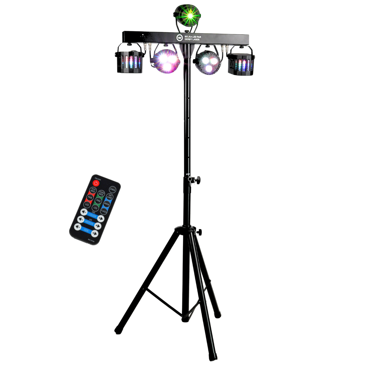 LIGHT4ME T-BAR LED PAR DERBY LASER Disco Light Multi-Effect Set
