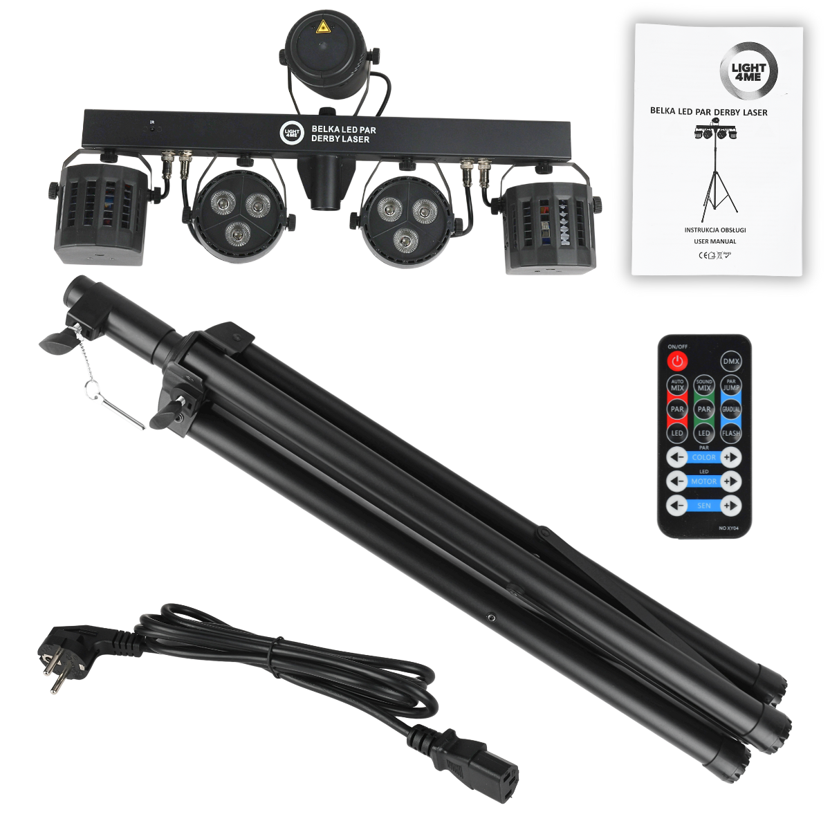 LIGHT4ME T-BAR LED PAR DERBY LASER Disco Light Multi-Effect Set