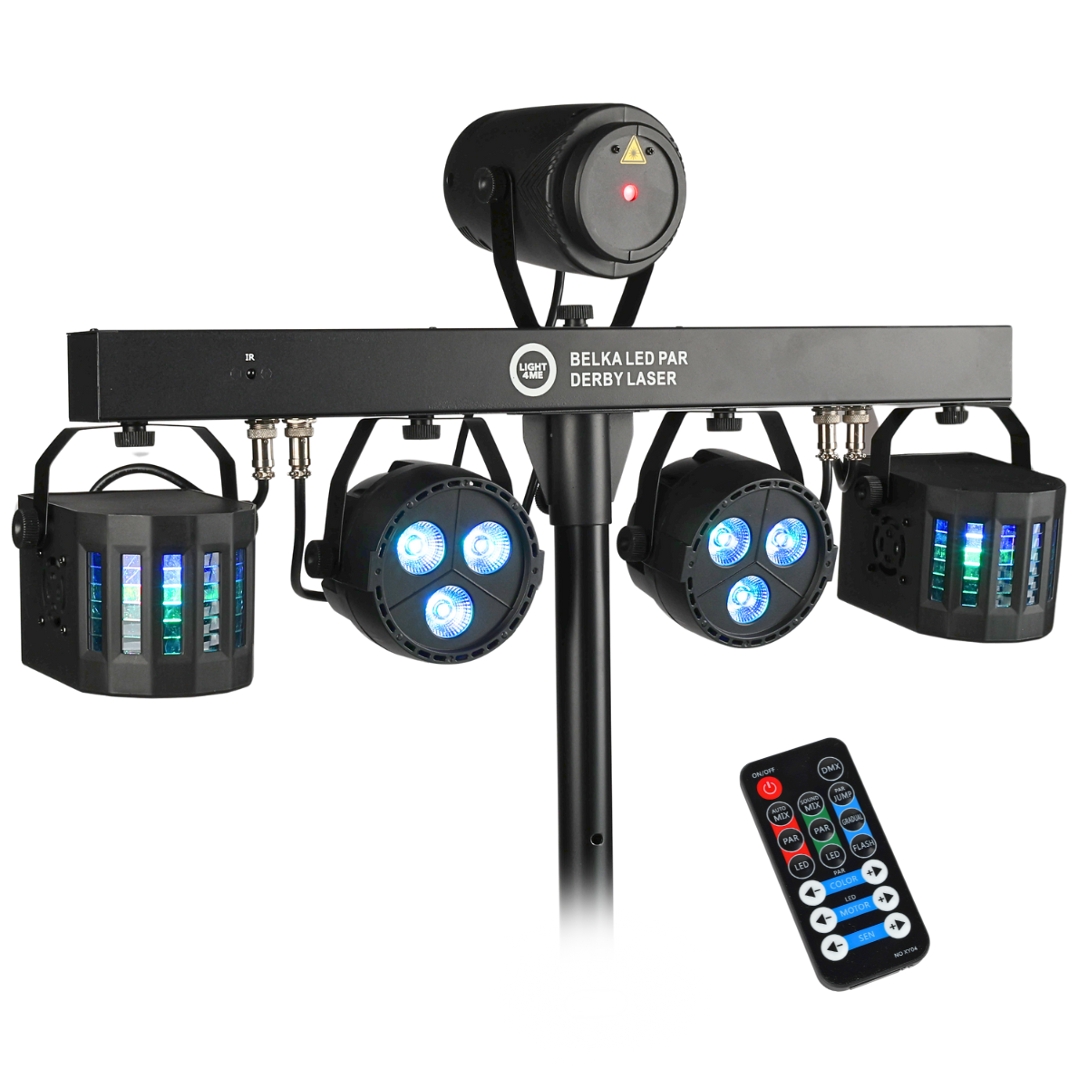 LIGHT4ME T-BAR LED PAR DERBY LASER Disco Light Multi-Effect Set