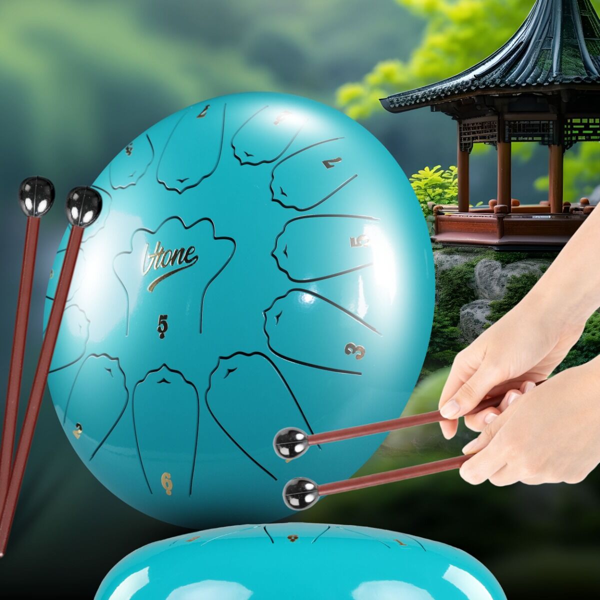 Tongue Drum 12" Cyan incl. bag (13 Tones C Scale)
